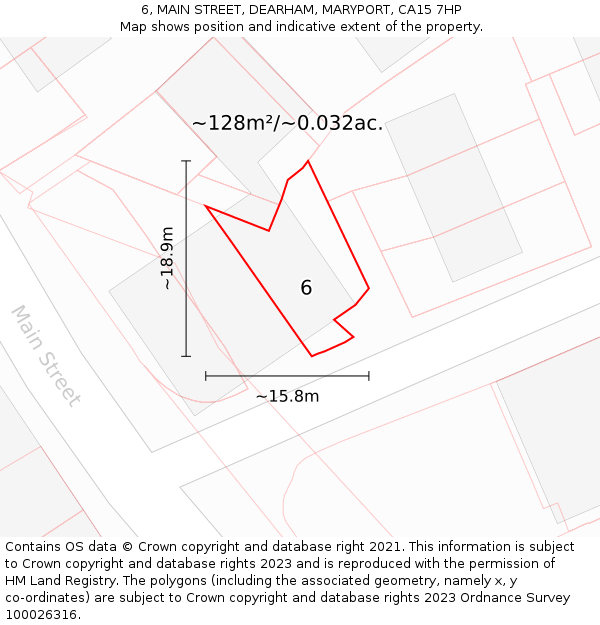 6, MAIN STREET, DEARHAM, MARYPORT, CA15 7HP: Plot and title map