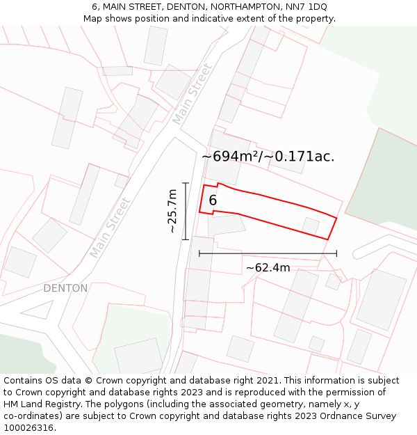 6, MAIN STREET, DENTON, NORTHAMPTON, NN7 1DQ: Plot and title map