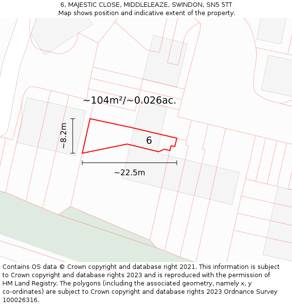 6, MAJESTIC CLOSE, MIDDLELEAZE, SWINDON, SN5 5TT: Plot and title map