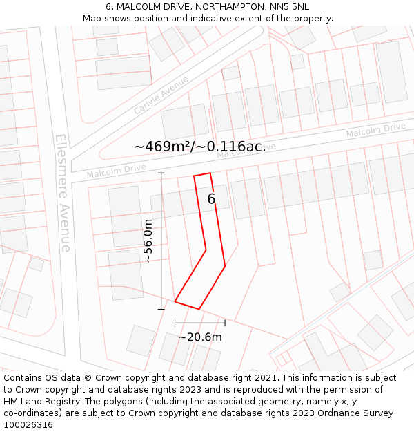 6, MALCOLM DRIVE, NORTHAMPTON, NN5 5NL: Plot and title map