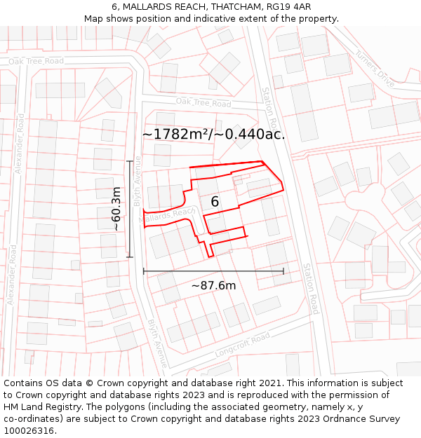 6, MALLARDS REACH, THATCHAM, RG19 4AR: Plot and title map