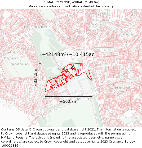 6, MALLEY CLOSE, WIRRAL, CH49 0WJ: Plot and title map
