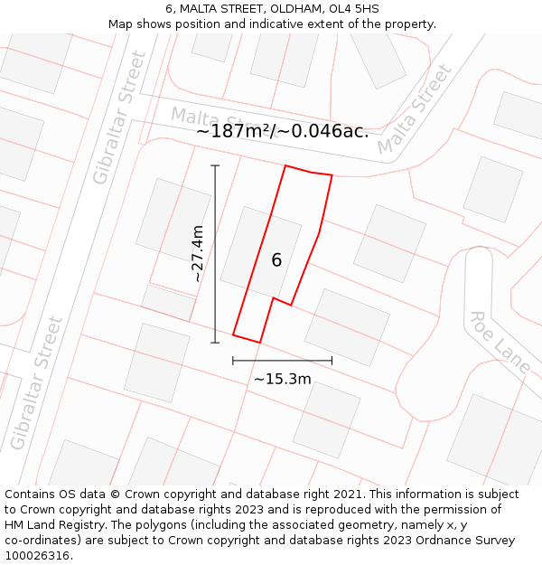 6, MALTA STREET, OLDHAM, OL4 5HS: Plot and title map