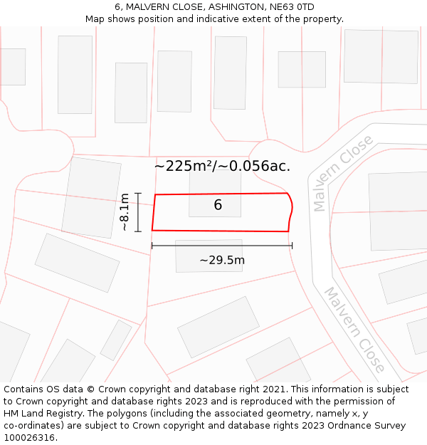 6, MALVERN CLOSE, ASHINGTON, NE63 0TD: Plot and title map