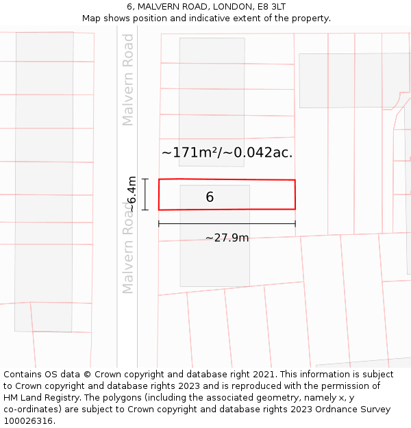 6, MALVERN ROAD, LONDON, E8 3LT: Plot and title map