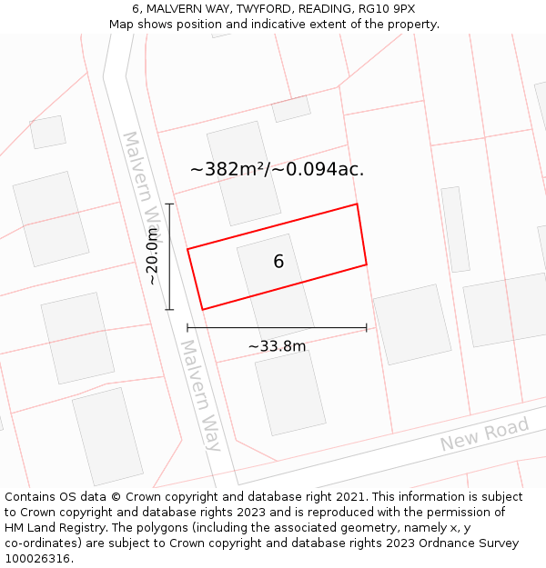 6, MALVERN WAY, TWYFORD, READING, RG10 9PX: Plot and title map
