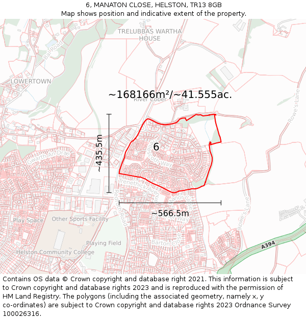 6, MANATON CLOSE, HELSTON, TR13 8GB: Plot and title map