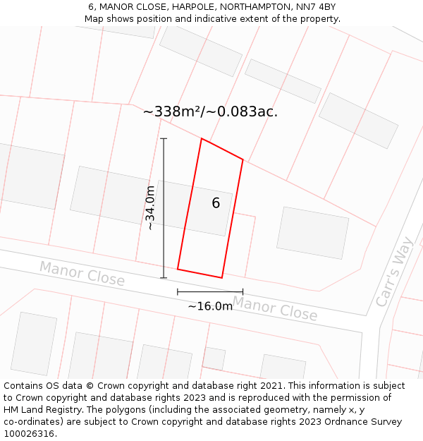 6, MANOR CLOSE, HARPOLE, NORTHAMPTON, NN7 4BY: Plot and title map