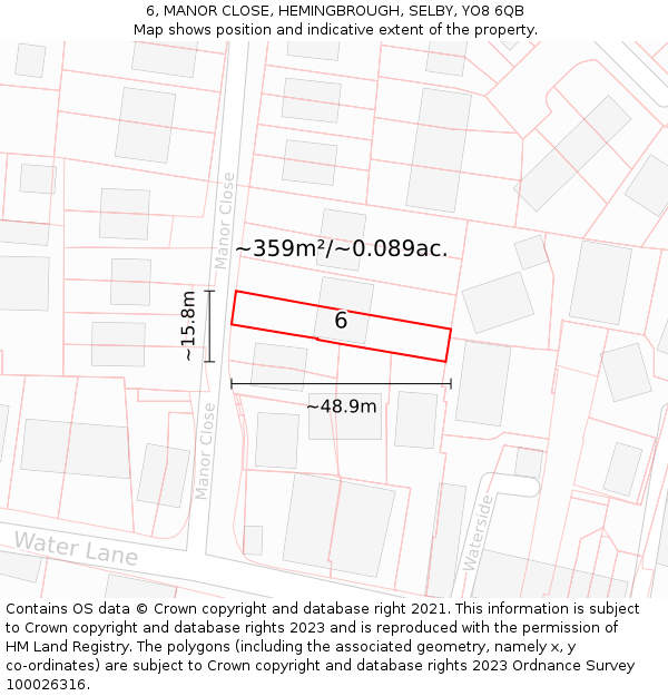 6, MANOR CLOSE, HEMINGBROUGH, SELBY, YO8 6QB: Plot and title map