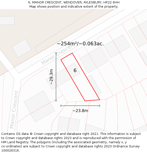 6, MANOR CRESCENT, WENDOVER, AYLESBURY, HP22 6HH: Plot and title map
