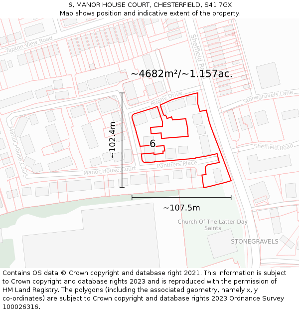 6, MANOR HOUSE COURT, CHESTERFIELD, S41 7GX: Plot and title map