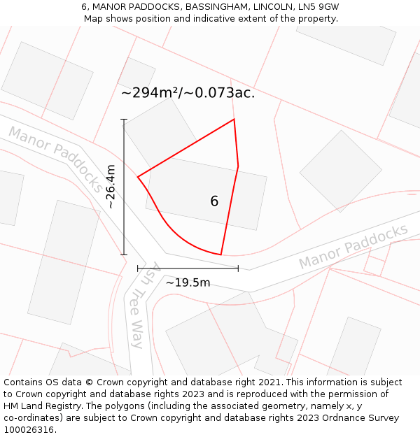 6, MANOR PADDOCKS, BASSINGHAM, LINCOLN, LN5 9GW: Plot and title map
