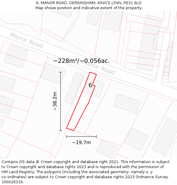 6, MANOR ROAD, DERSINGHAM, KING'S LYNN, PE31 6LD: Plot and title map