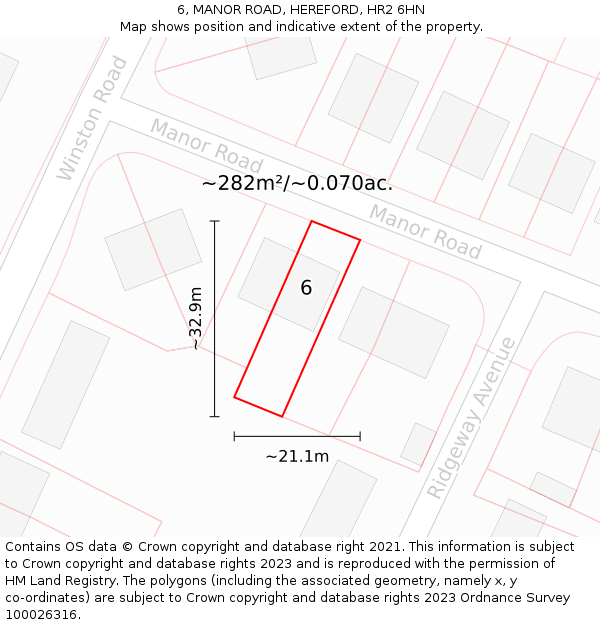 6, MANOR ROAD, HEREFORD, HR2 6HN: Plot and title map