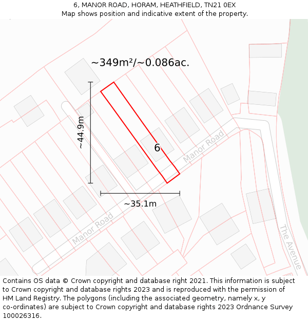 6, MANOR ROAD, HORAM, HEATHFIELD, TN21 0EX: Plot and title map