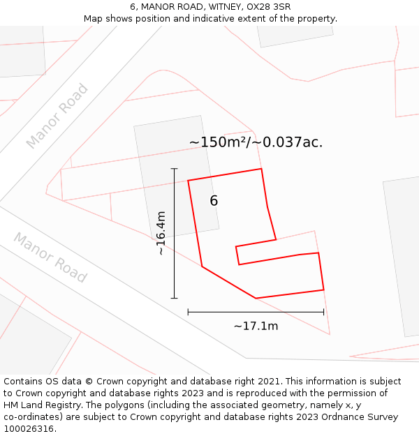 6, MANOR ROAD, WITNEY, OX28 3SR: Plot and title map
