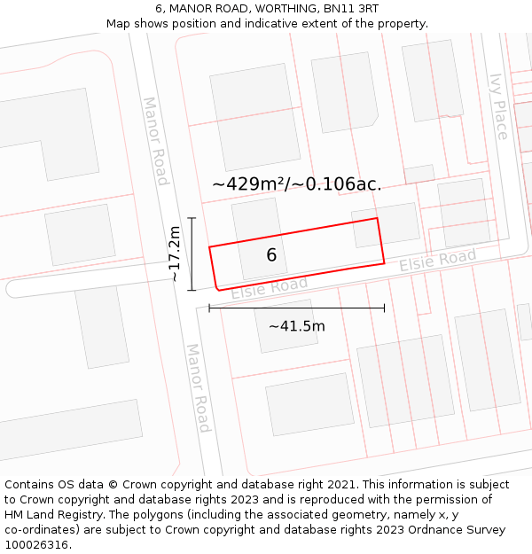 6, MANOR ROAD, WORTHING, BN11 3RT: Plot and title map