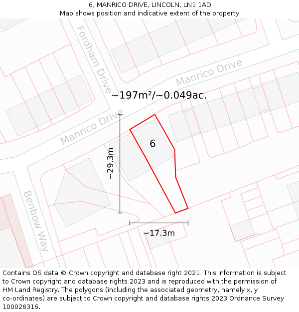 6, MANRICO DRIVE, LINCOLN, LN1 1AD: Plot and title map