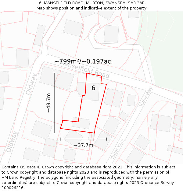 6, MANSELFIELD ROAD, MURTON, SWANSEA, SA3 3AR: Plot and title map