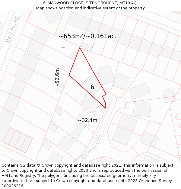 6, MANWOOD CLOSE, SITTINGBOURNE, ME10 4QL: Plot and title map