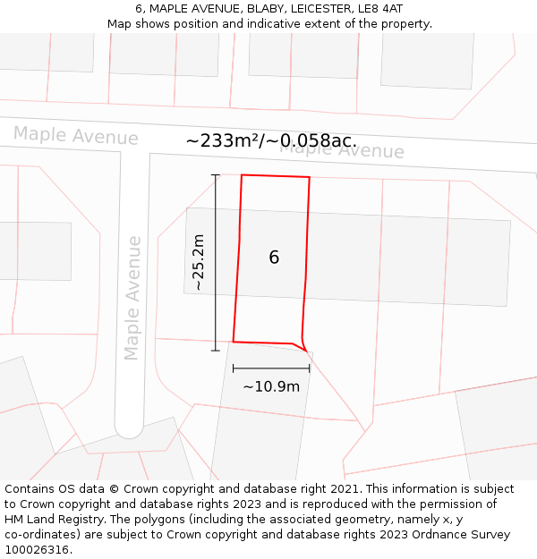 6, MAPLE AVENUE, BLABY, LEICESTER, LE8 4AT: Plot and title map
