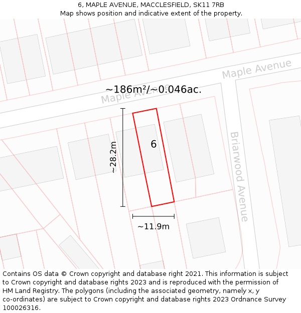 6, MAPLE AVENUE, MACCLESFIELD, SK11 7RB: Plot and title map