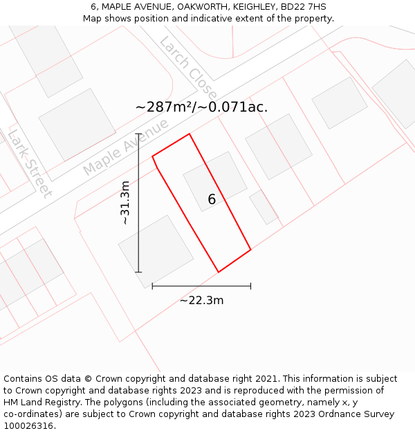 6, MAPLE AVENUE, OAKWORTH, KEIGHLEY, BD22 7HS: Plot and title map