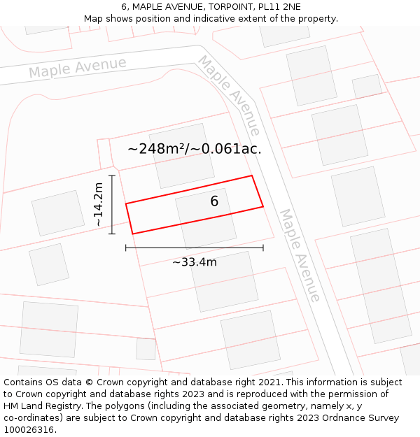 6, MAPLE AVENUE, TORPOINT, PL11 2NE: Plot and title map