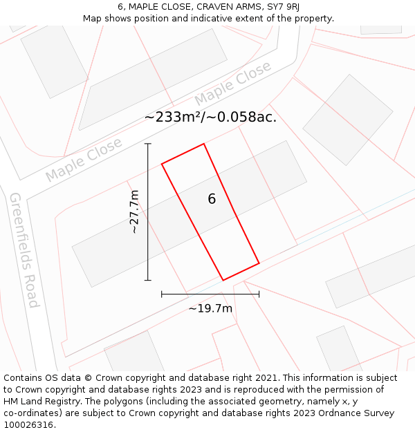 6, MAPLE CLOSE, CRAVEN ARMS, SY7 9RJ: Plot and title map