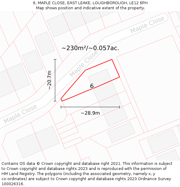 6, MAPLE CLOSE, EAST LEAKE, LOUGHBOROUGH, LE12 6PH: Plot and title map