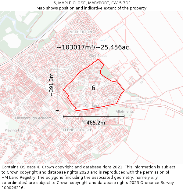 6, MAPLE CLOSE, MARYPORT, CA15 7DF: Plot and title map