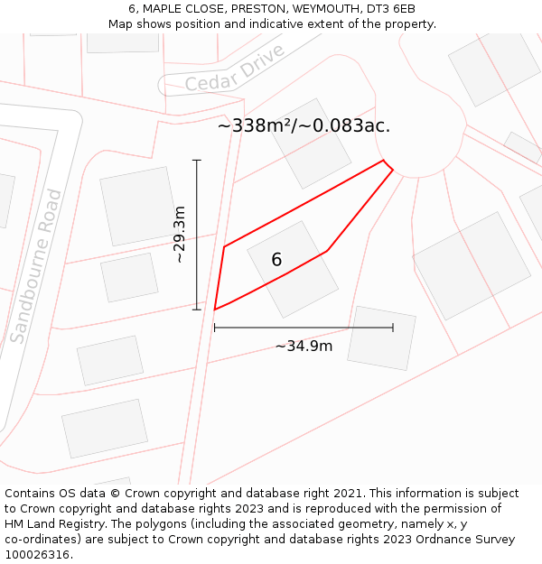 6, MAPLE CLOSE, PRESTON, WEYMOUTH, DT3 6EB: Plot and title map