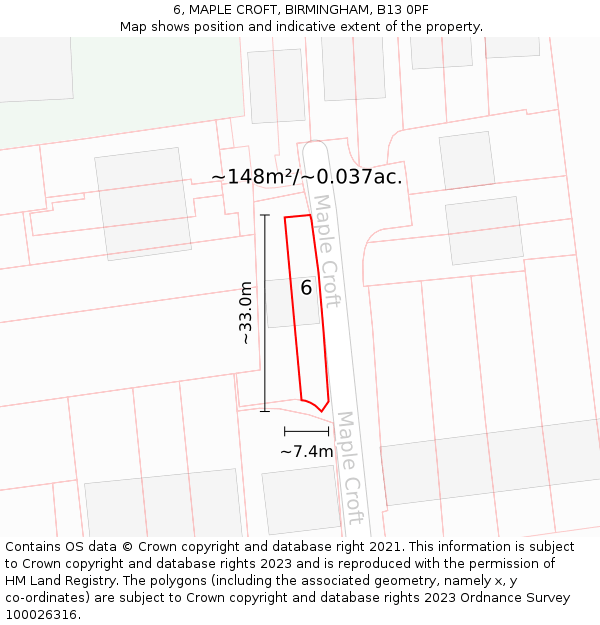 6, MAPLE CROFT, BIRMINGHAM, B13 0PF: Plot and title map
