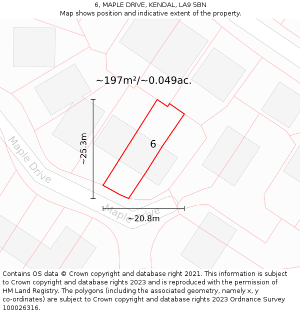 6, MAPLE DRIVE, KENDAL, LA9 5BN: Plot and title map