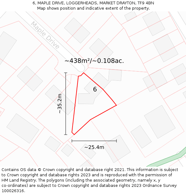 6, MAPLE DRIVE, LOGGERHEADS, MARKET DRAYTON, TF9 4BN: Plot and title map