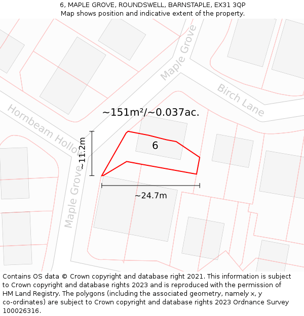 6, MAPLE GROVE, ROUNDSWELL, BARNSTAPLE, EX31 3QP: Plot and title map