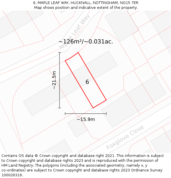 6, MAPLE LEAF WAY, HUCKNALL, NOTTINGHAM, NG15 7ER: Plot and title map