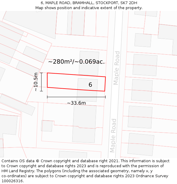 6, MAPLE ROAD, BRAMHALL, STOCKPORT, SK7 2DH: Plot and title map