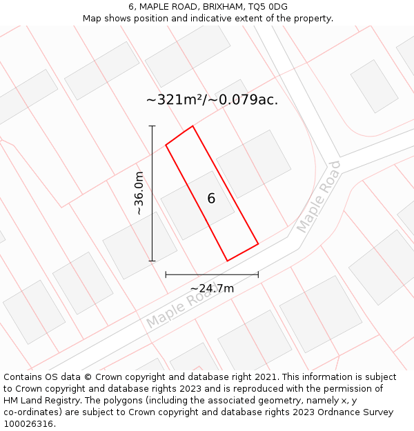 6, MAPLE ROAD, BRIXHAM, TQ5 0DG: Plot and title map