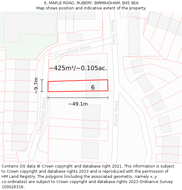 6, MAPLE ROAD, RUBERY, BIRMINGHAM, B45 9EA: Plot and title map