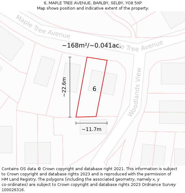 6, MAPLE TREE AVENUE, BARLBY, SELBY, YO8 5XP: Plot and title map