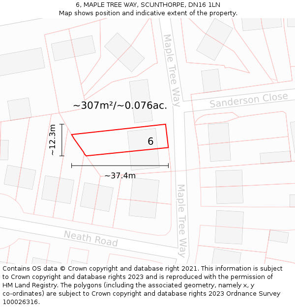 6, MAPLE TREE WAY, SCUNTHORPE, DN16 1LN: Plot and title map