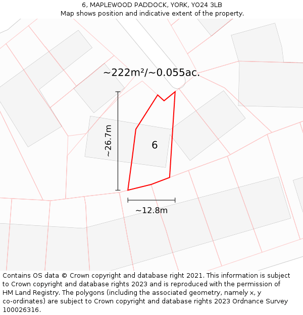 6, MAPLEWOOD PADDOCK, YORK, YO24 3LB: Plot and title map
