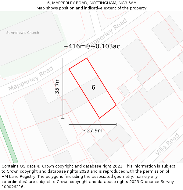 6, MAPPERLEY ROAD, NOTTINGHAM, NG3 5AA: Plot and title map