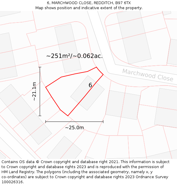 6, MARCHWOOD CLOSE, REDDITCH, B97 6TX: Plot and title map