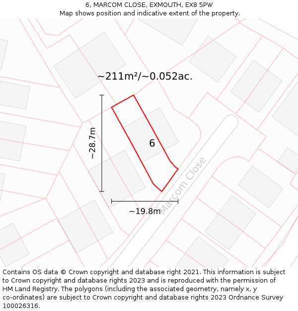 6, MARCOM CLOSE, EXMOUTH, EX8 5PW: Plot and title map