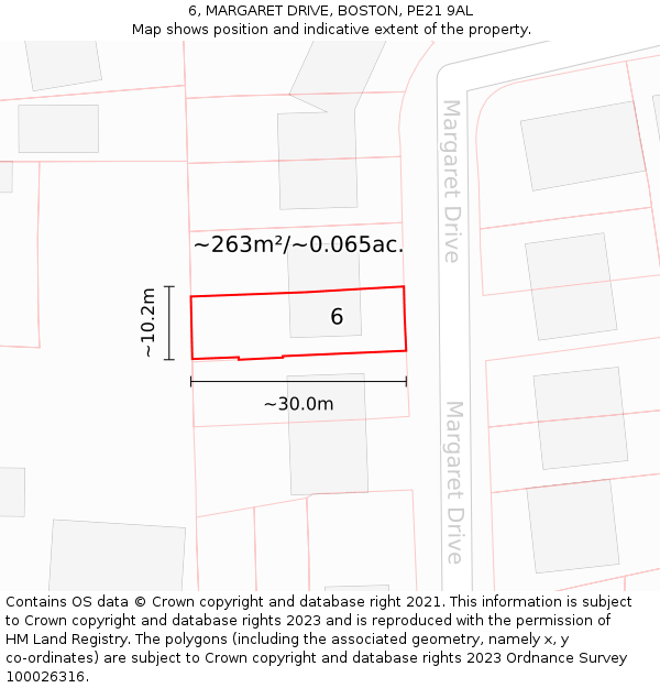 6, MARGARET DRIVE, BOSTON, PE21 9AL: Plot and title map
