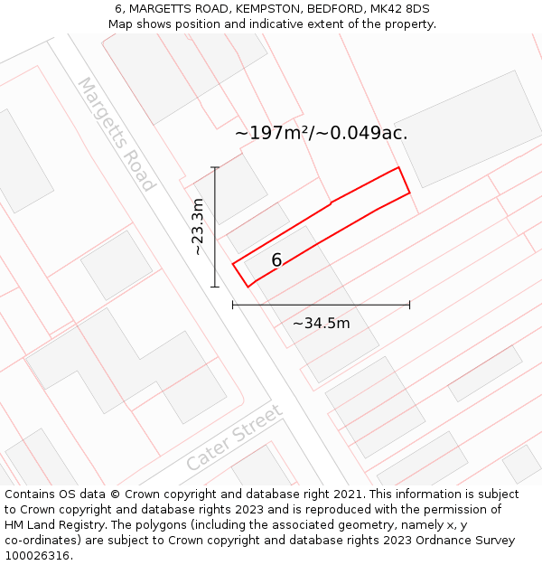 6, MARGETTS ROAD, KEMPSTON, BEDFORD, MK42 8DS: Plot and title map