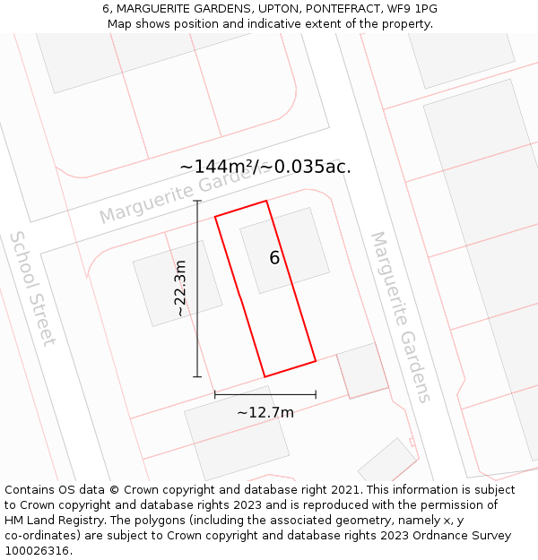 6, MARGUERITE GARDENS, UPTON, PONTEFRACT, WF9 1PG: Plot and title map