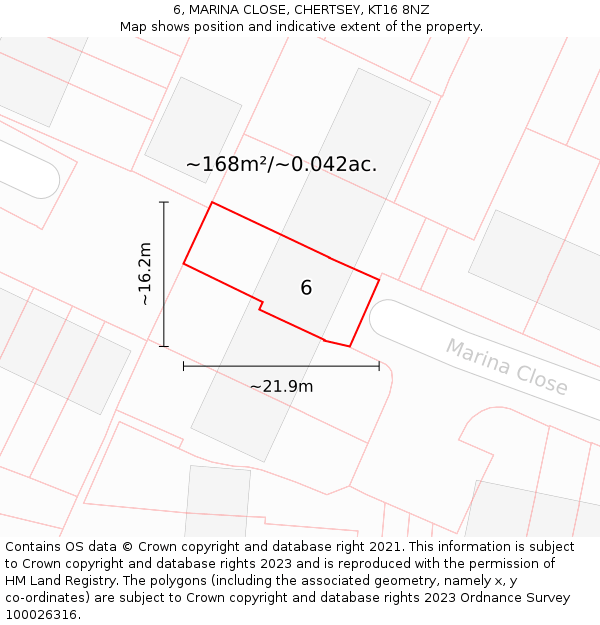 6, MARINA CLOSE, CHERTSEY, KT16 8NZ: Plot and title map